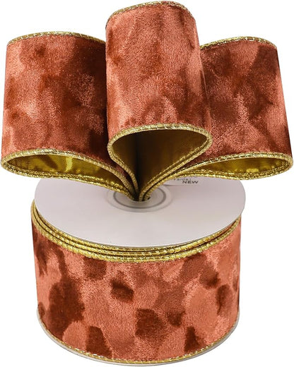MEEDEE Copper Velvet with Gold Back Double Sided Christmas Wired Ribbon 2-1/2 inch 25 Yards Fall Velvet Ribbon for Christmas Tree, Wreaths, Crafts Bow, Garlands, Gift Wrapping, Seasonal Decorations