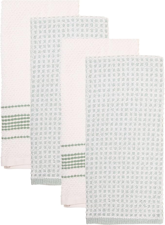 MosJos Kitchen Towels, Cotton Hand Towels White & Turquoise Mini Weaved