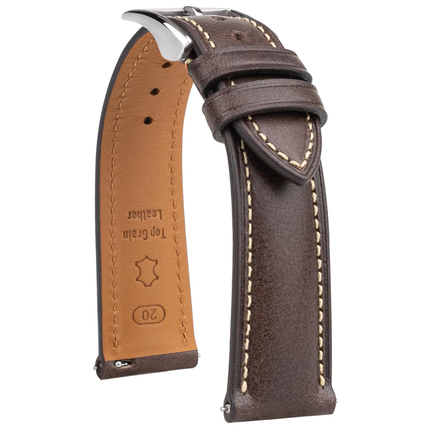 Gomvadr Vintage Genuine Top Grain Leather Watch Strap Quick Release, 18/19/20/21/22/24mm, Silver/Black Buckle, Universal Fit Unisex for Daily Wear (Black with Silver Buckle, 21mm)