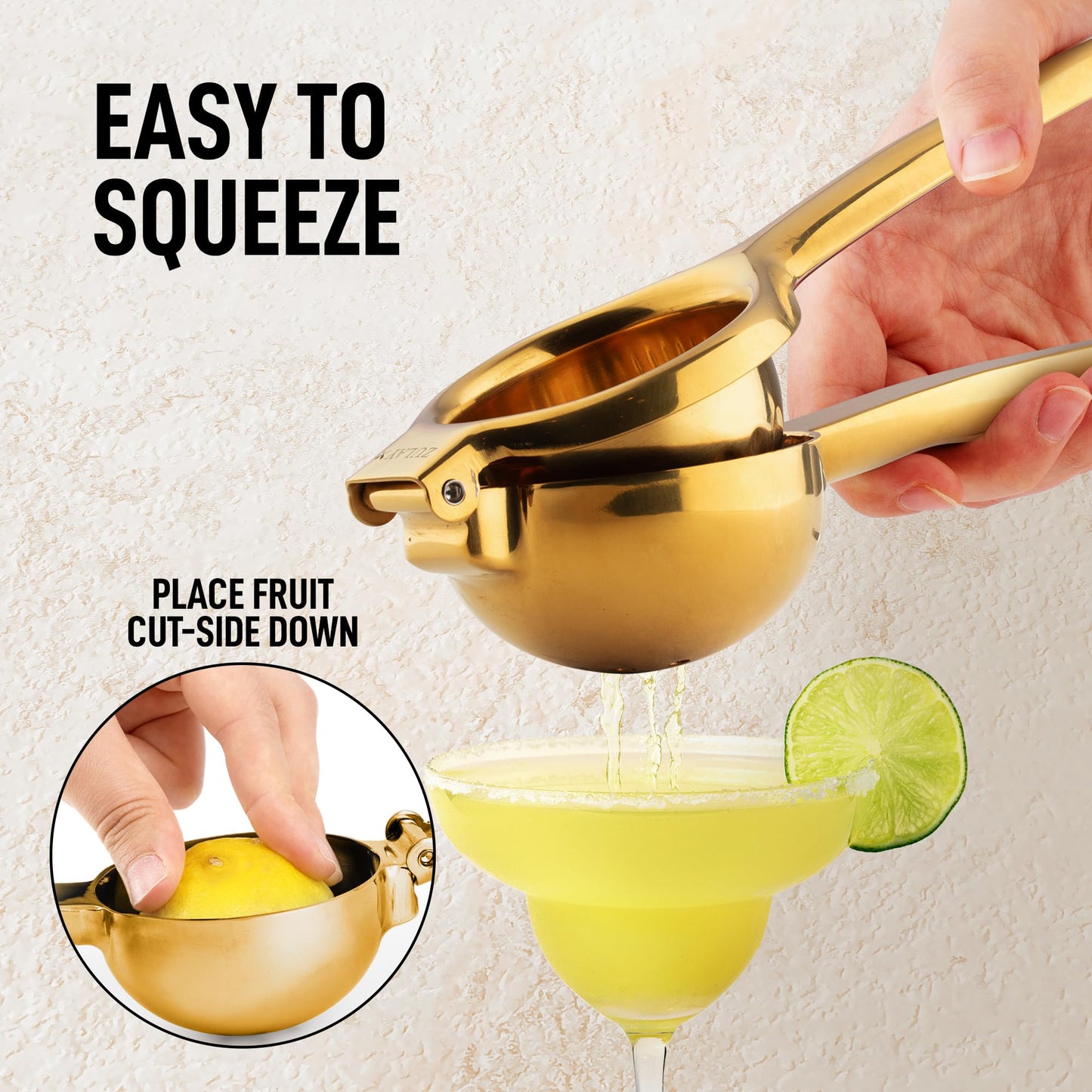Zulay Lemon Squeezer Stainless Steel with Premium Heavy Duty Solid Metal Squeezer Bowl (Black Grip, Large)