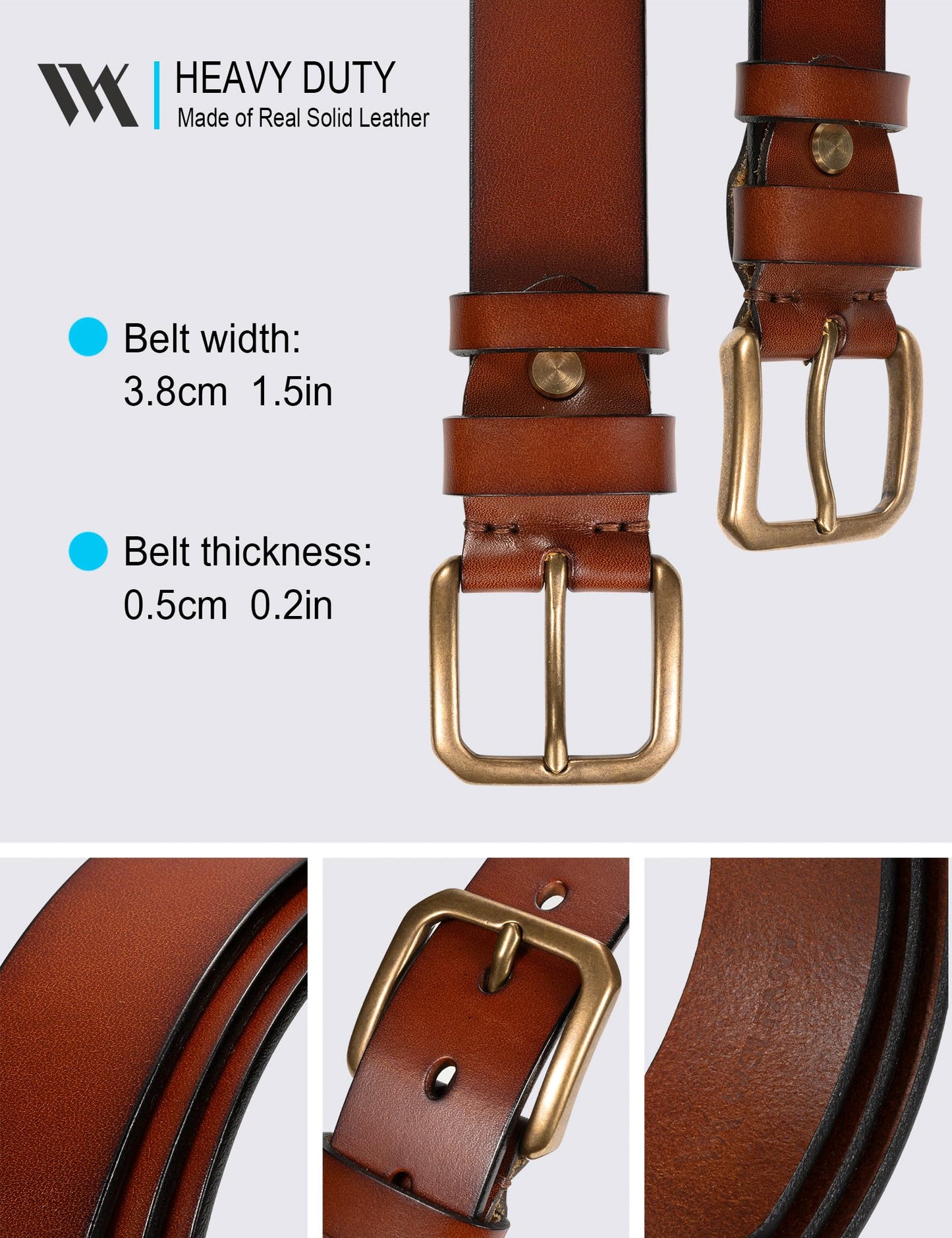 WOLFANT Thicken Full Grain Heavy Duty Casual Work Belts for Men,100% Italian Real Solid Leather