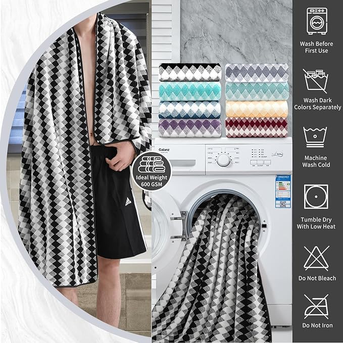 4 Piece Bath Towel Black Oversized Bath Sheet 35"x70" Bathroom Towel Extra