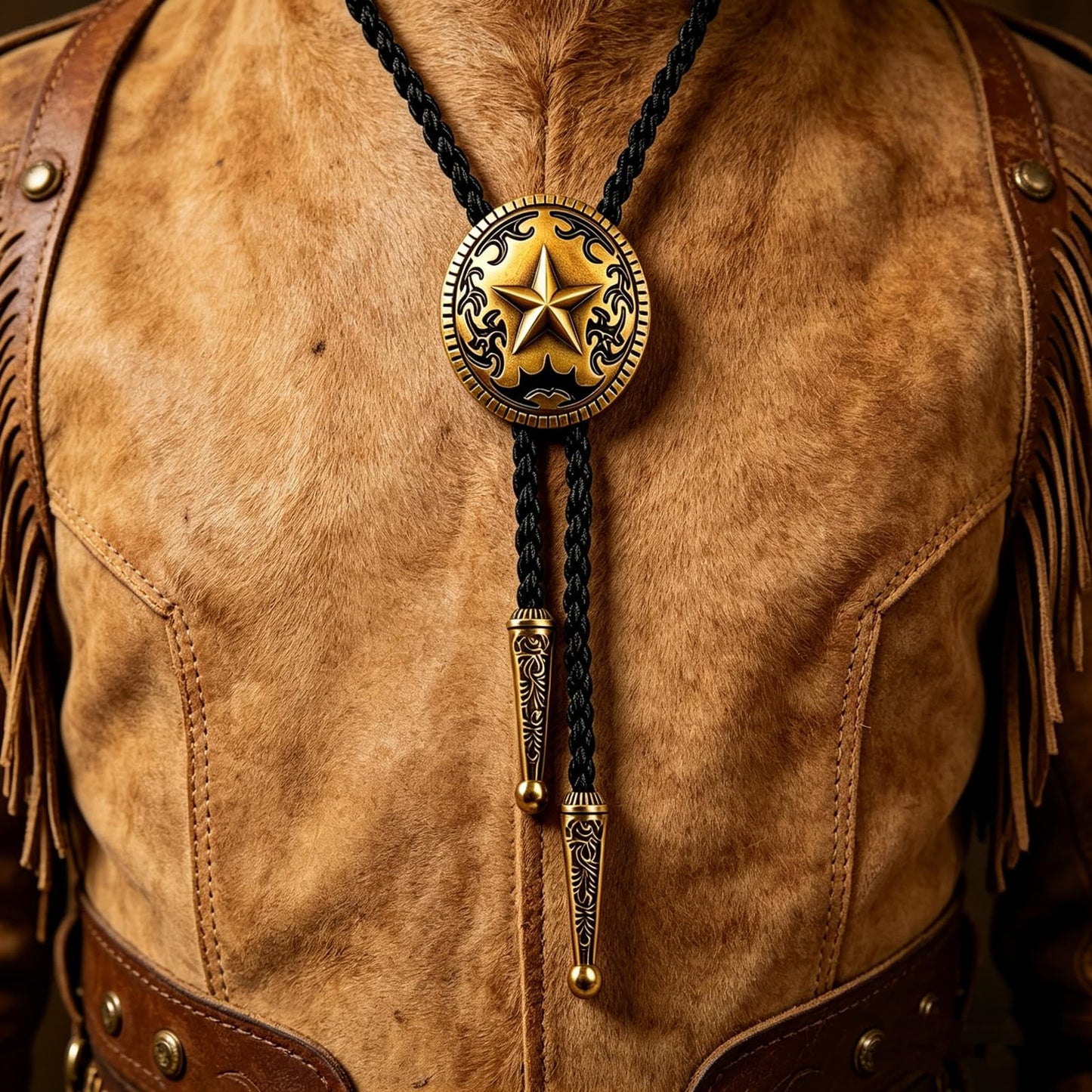 JPJZY BRBAM Retro Style Western Cowboy Lone Star Bolo Tie Texas Symbol Leather Bolo Tie for Men (Style 6 - Bronze)