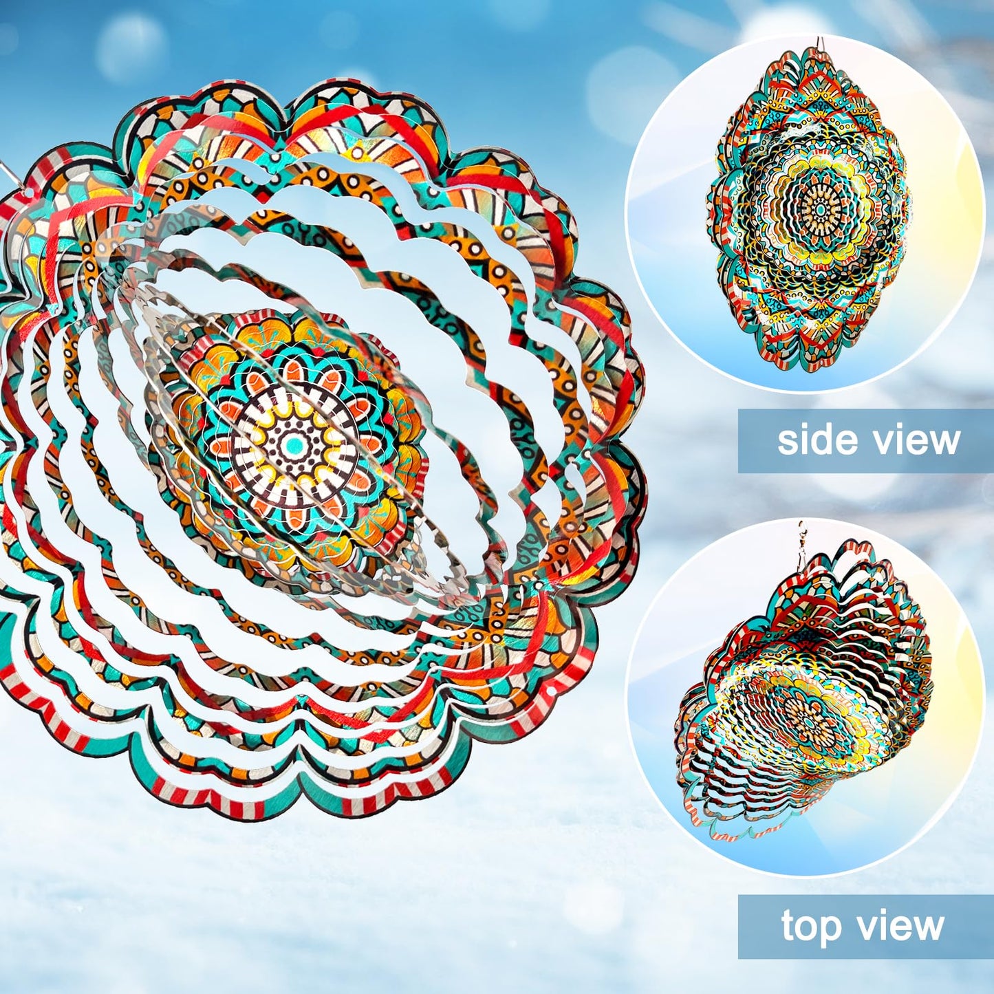 Eiryhope Mandala Wind Spinner - Lucky Star Design | 12-Inch Laser Cut Stainless Steel, Kinetic Hanging Wind Sculpture for Garden, Porch, Patio, Home | Outdoor 3D Metal Windcatcher & Yard Art