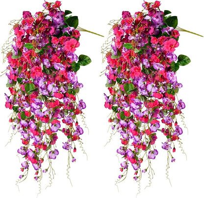 Artificial Flowers for Outdoors 2 Pack Fake Hanging Plants with Faux Hibiscus Flowers Summer Fall Decor UV Resistant Silk Leaves for Indoor Outdoor Front Door Porch Patio Planter Decor