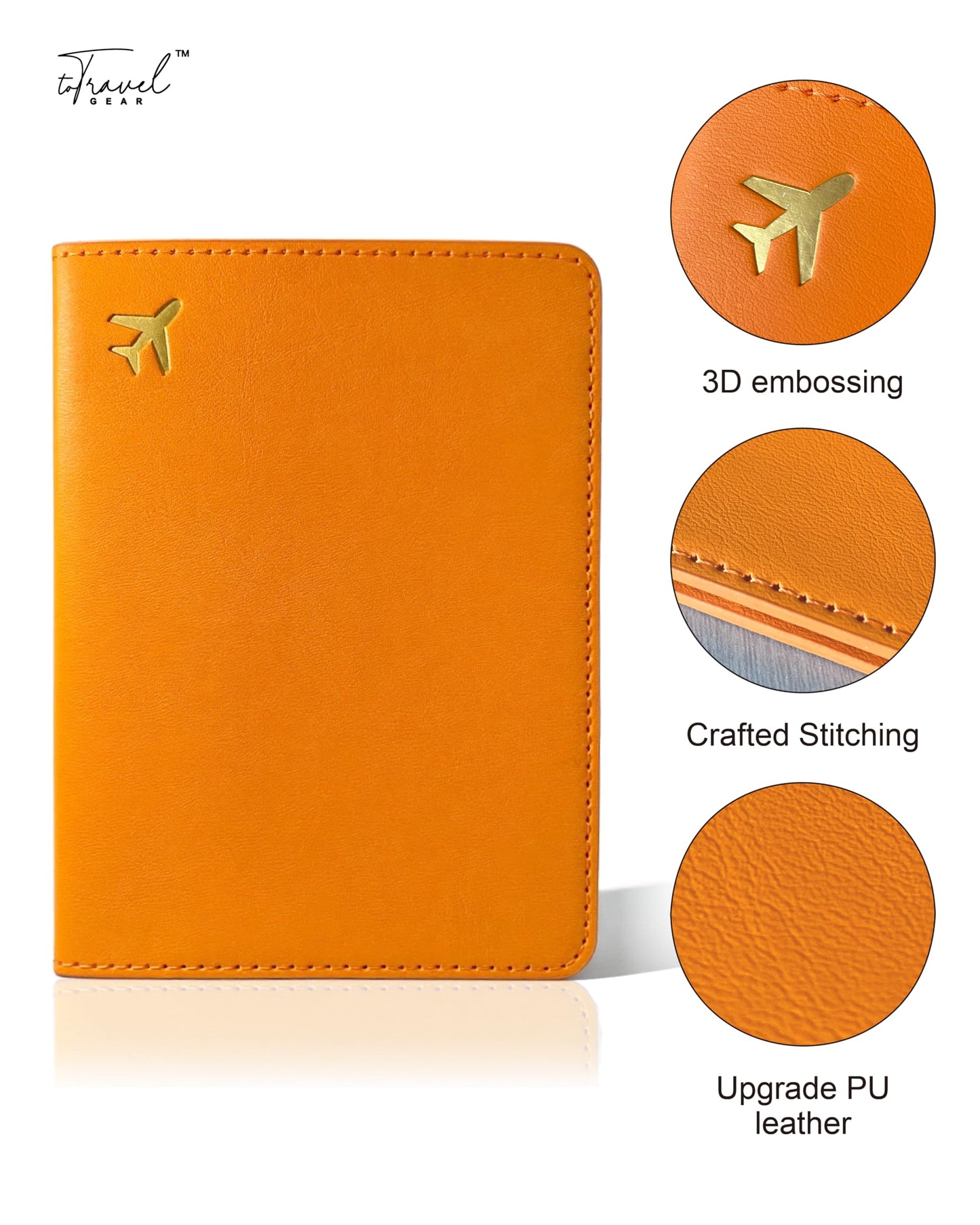 toTravelGear Passport Holder for Travel Essentials,RFID Blocking Passport Cover Case for Travel Accessories,Travel Wallet for Women Men (Orange)