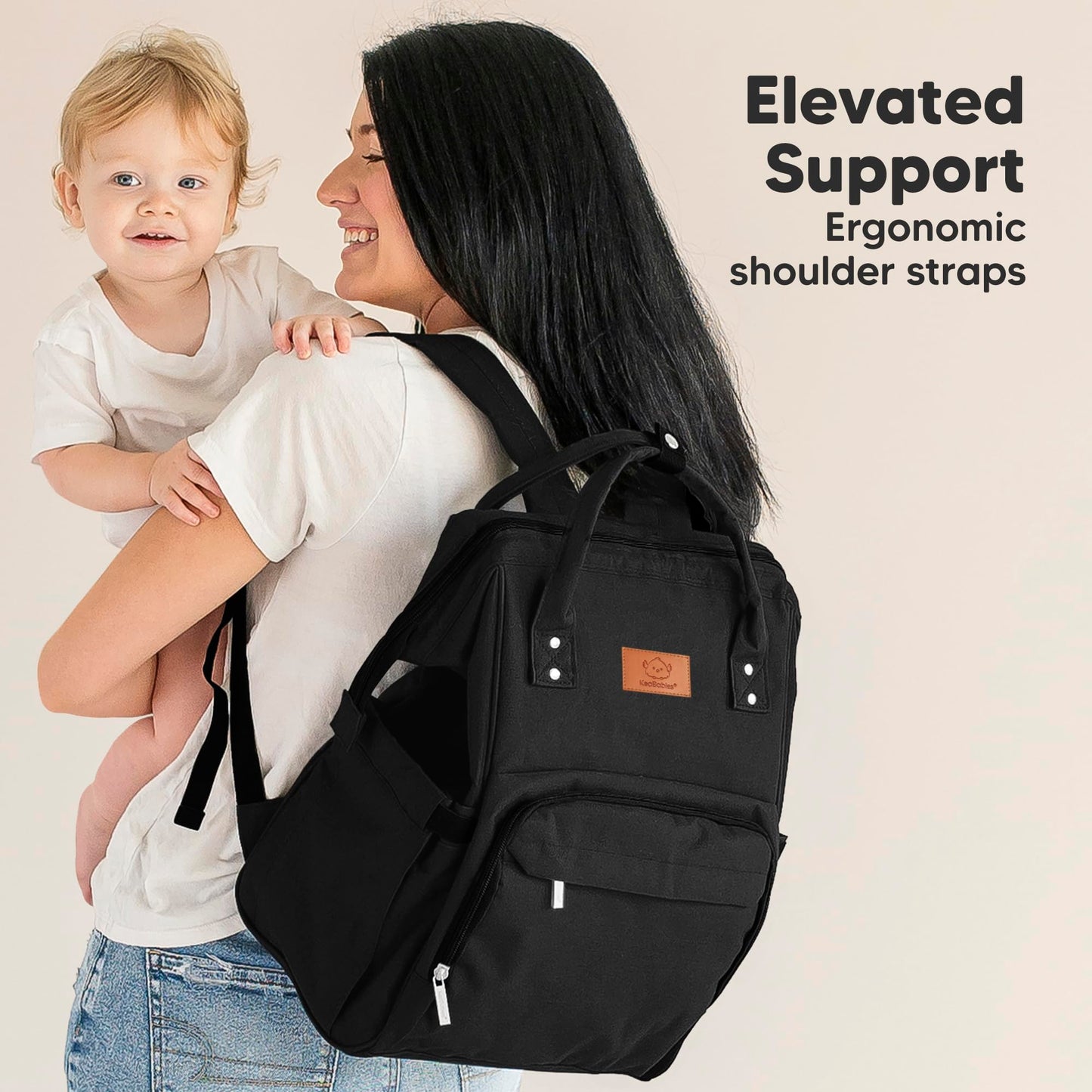 KeaBabies Baby Diaper Bag Backpack - Large Baby Bag for Boys, Girls, Waterproof Multi Function Travel Diaper Backpack with Changing Pad, Durable Travel Essentials for Moms and Dads (Trendy Black)
