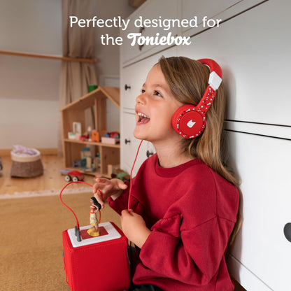 Tonies Foldable Wired Headphones for Kids - Comfortably Designed to fit On-Ear - Works with Toniebox 1 and All 3.5mm Devices - Red