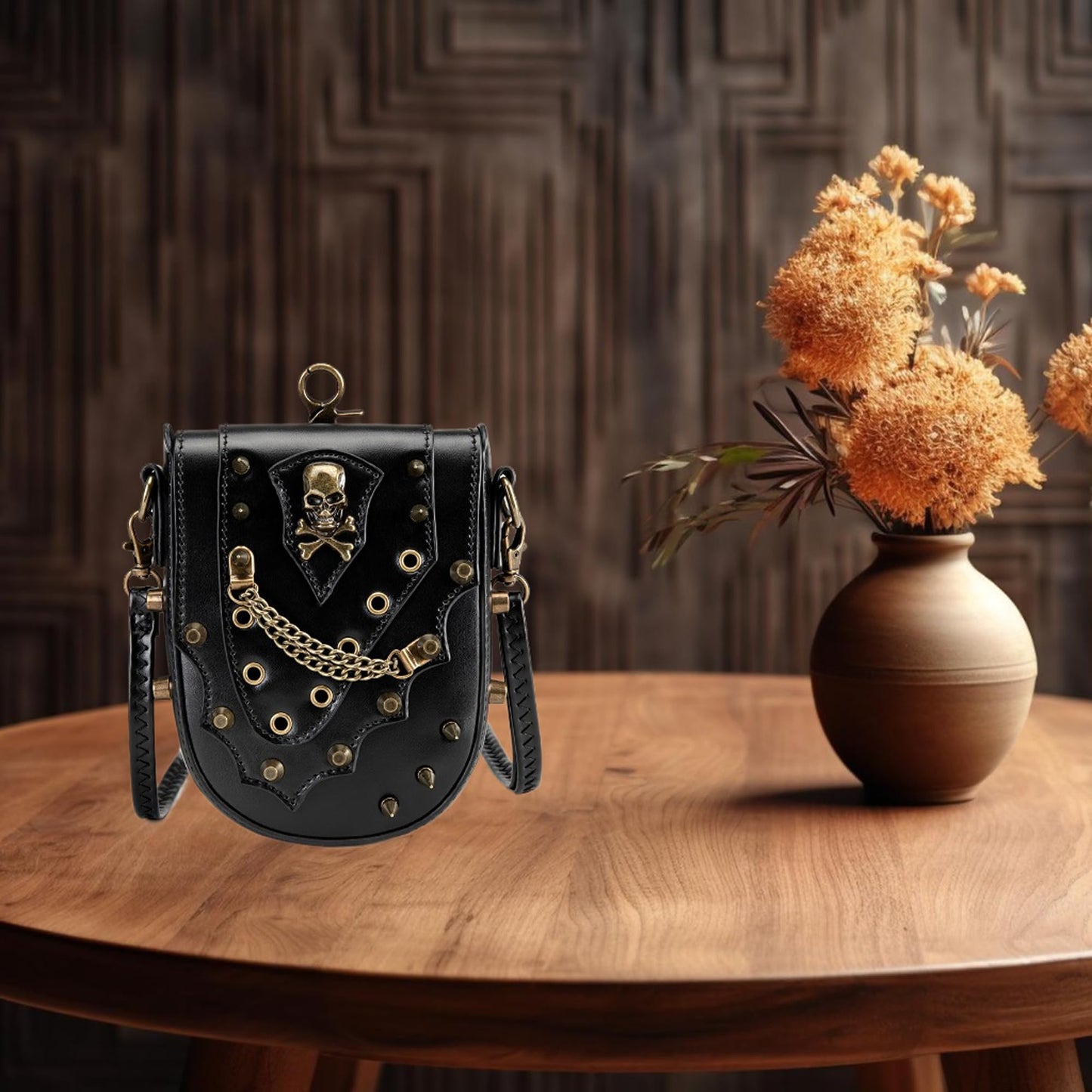 Gothic Owl Crossbody Bag Renaissance Accessories Shoulder Bag Steampunk Belt Pouch Women Cute Cell Phone Novelty Purse (Black B)