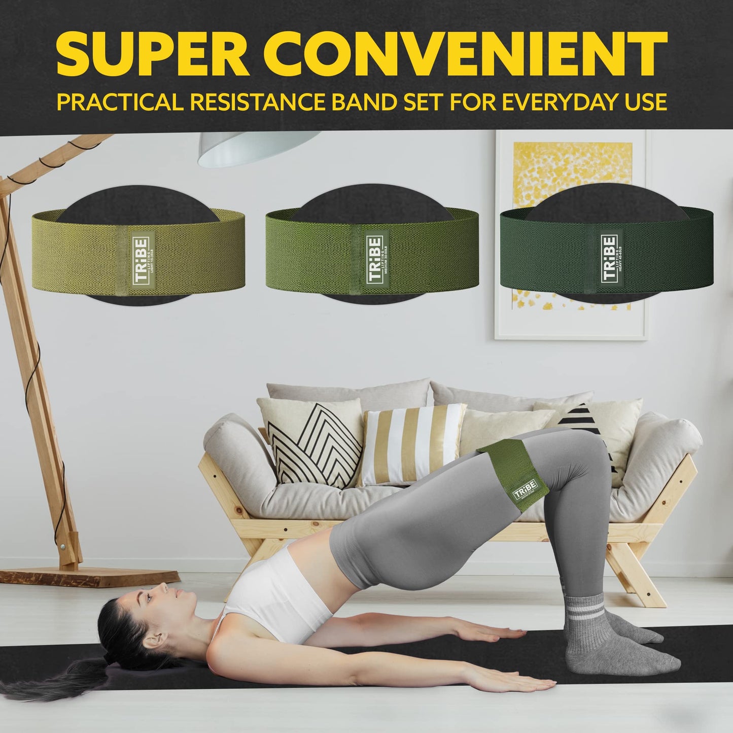 Tribe Lifting Fabric Resistance Bands for Legs - Workout Bands Resistance Bands for Men and Women - Booty Bands for Working Out - Exercise Bands Resistance Bands Set - Elastic Bands for Exercise