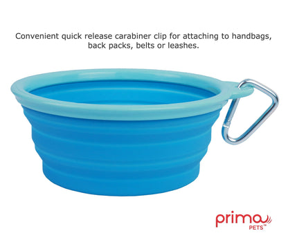 Prima Pet Expandable / Collapsible Silicone Food & Water Travel Bowl with Clip for Medium & Large Dog, Portable and Durable Pop-up Feeder for Convenient On-the-go Feeding, Size: 5 Cups (7 Inch Diameter Bowl) (LARGE (5 CUPS), AQUA)