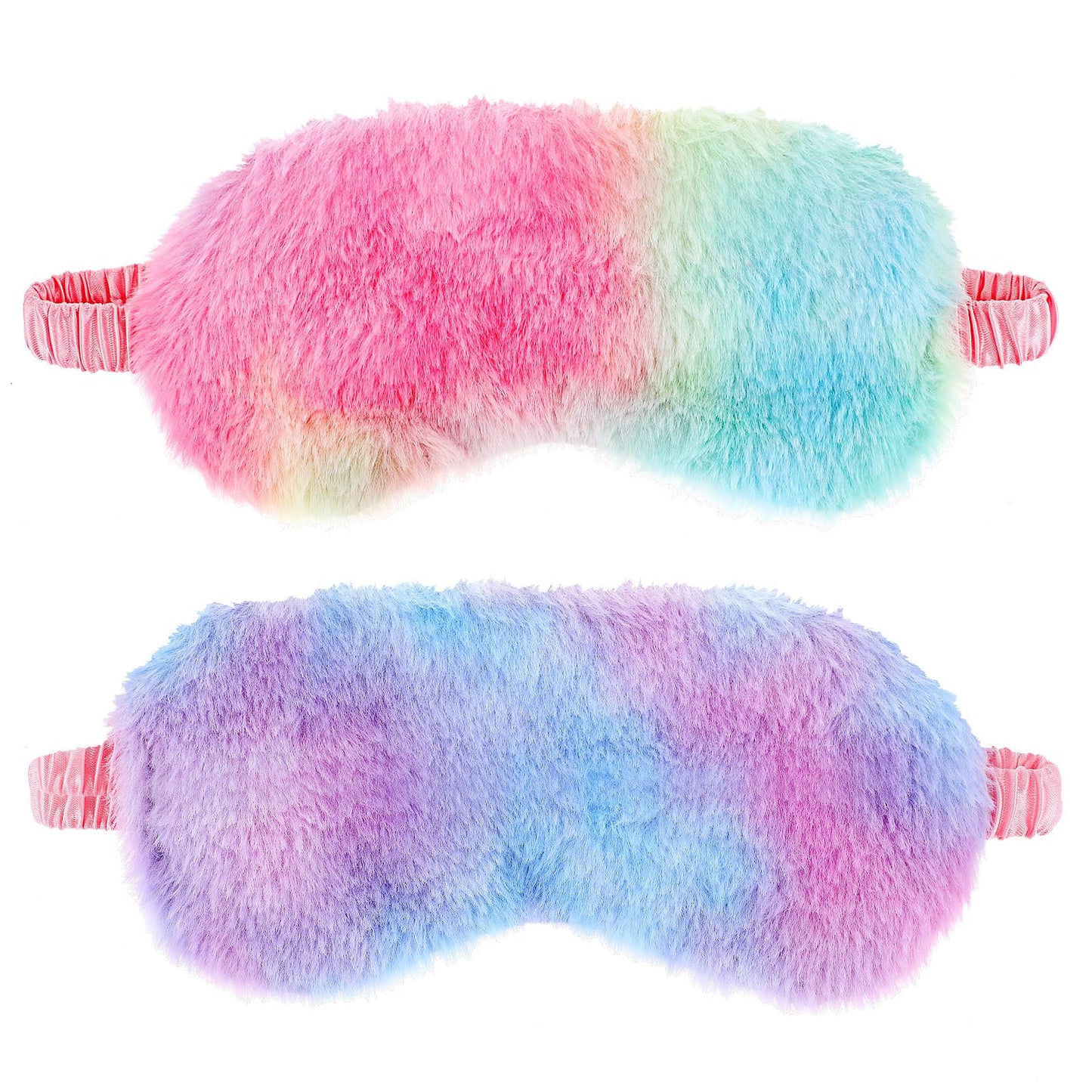 2 Pack Plush Sleeping Eye Mask Soft Plush Eye Mask Fuffy Eye Cover Comfortable Sleep Mask Blindfold Rainbow Faux Fur Eye Shade for Women, Men and Kids Travel Nap Sleeping 565488_2_3pL1H9vJ3