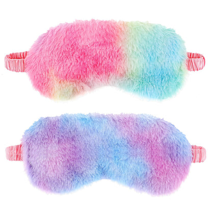 2 Pack Plush Sleeping Eye Mask Soft Plush Eye Mask Fuffy Eye Cover Comfortable Sleep Mask Blindfold Rainbow Faux Fur Eye Shade for Women, Men and Kids Travel Nap Sleeping 565488_2_3pL1H9vJ3