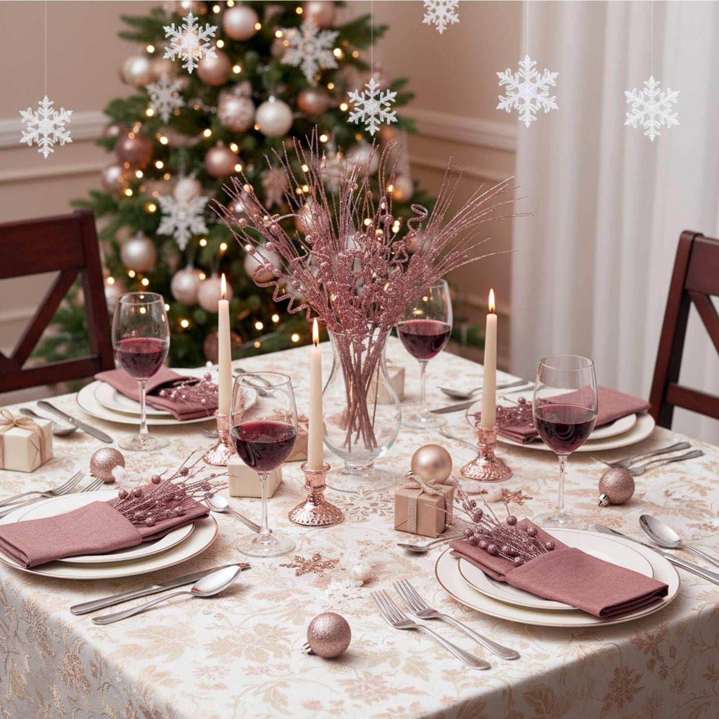 Crowye 24 Pcs Christmas Tree Picks and Sprays Christmas Tree Filler Decorations Artificial Glitter Berry Stems Branches Picks for Xmas Trees Topper Glittery Twigs for Vases Wreath Decor(Rose Gold)