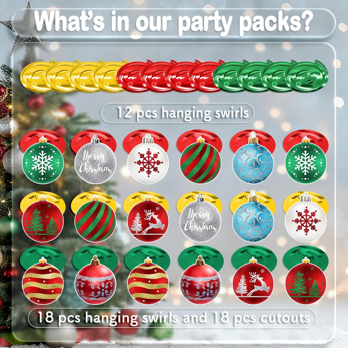 Christmas Hanging Swirl Decorations - 30 Pcs Christmas Ball Hanging Foil Swirl Xmas Tree Snowflake Elk Ceiling Decor for Xmas Holiday Party Supplies