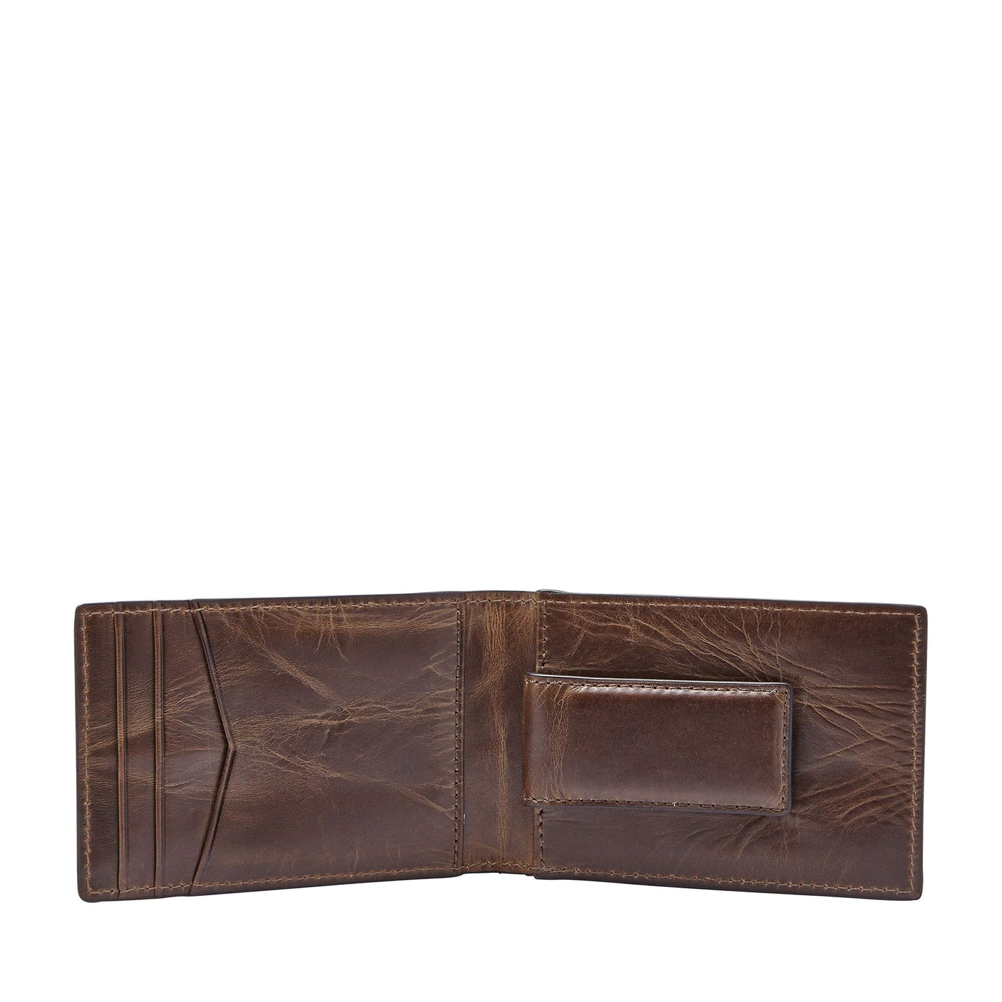 Fossil Men's Derrick Leather Slim Wallet for Men, Minimalist Magnetic Money Clip Bifold Front Pocket Wallet, Dark Brown
