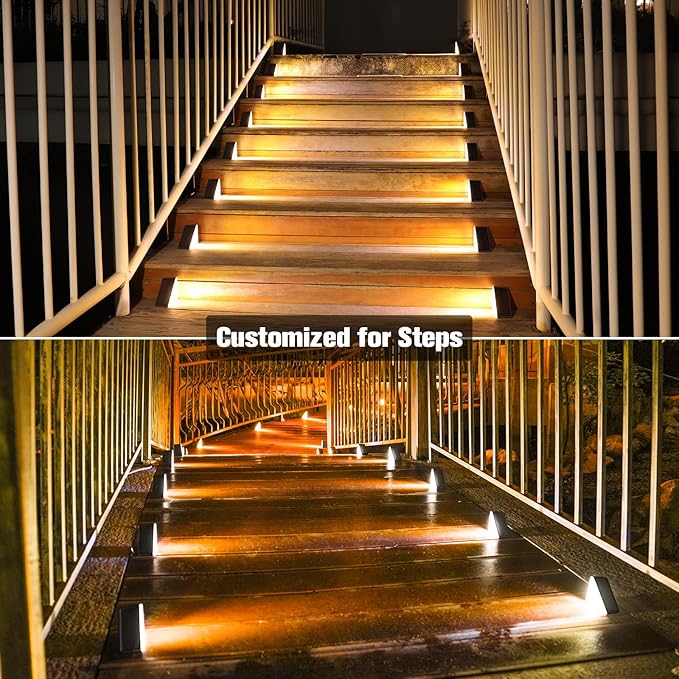 VOLISUN Solar Step Lights for Outside, Solar Stair Lights Outdoor Waterproof IP67, LED Outdoor Step Light, 80 Lumen, Deck Light for Outside Step, Front Porch and Patio(Black,6 Pack)