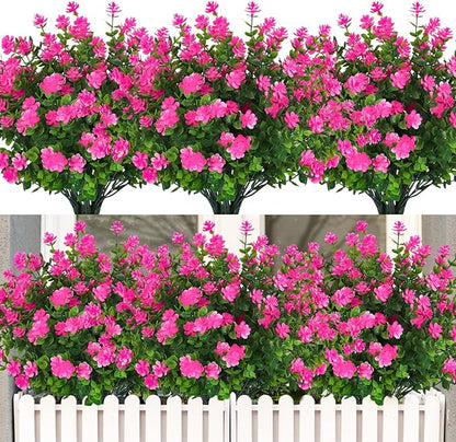Outdoor Faux Flowers Artificial Plants & Flowers Boxwood Springs Artificial Outdoor Flowers UV Resistant Boxwood Greenery Artificial Uv Resistant Outdoor Plants Artificial Greenery Stems(Pink)