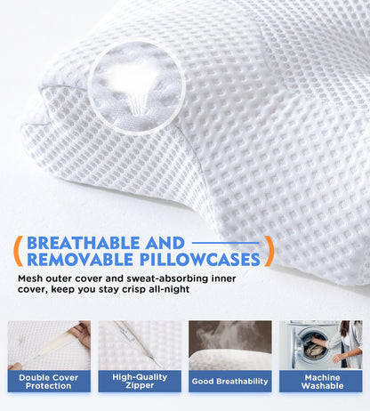 Osteo Cervical Pillow for Neck Pain Relief, Hollow Design Odorless Memory Foam Pillows with Cooling Case, Adjustable Orthopedic Bed Pillow for Sleeping, Support for Side Back Sleepers