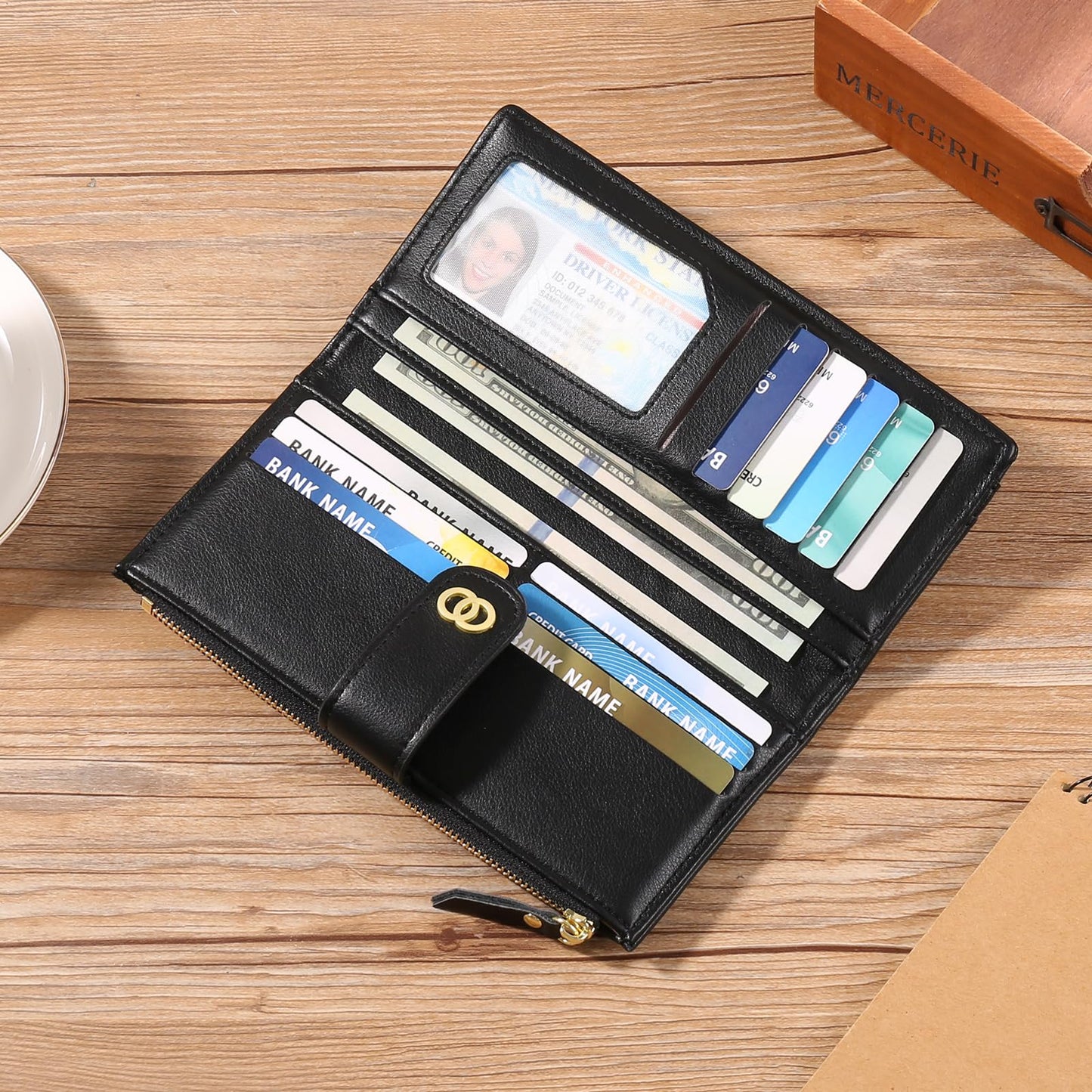 RNIEGA Womens Wallet Slim Rfid Blocking Bifold Leather Credit Card Wallets for Women Clutch with Zipper Coin Pocket