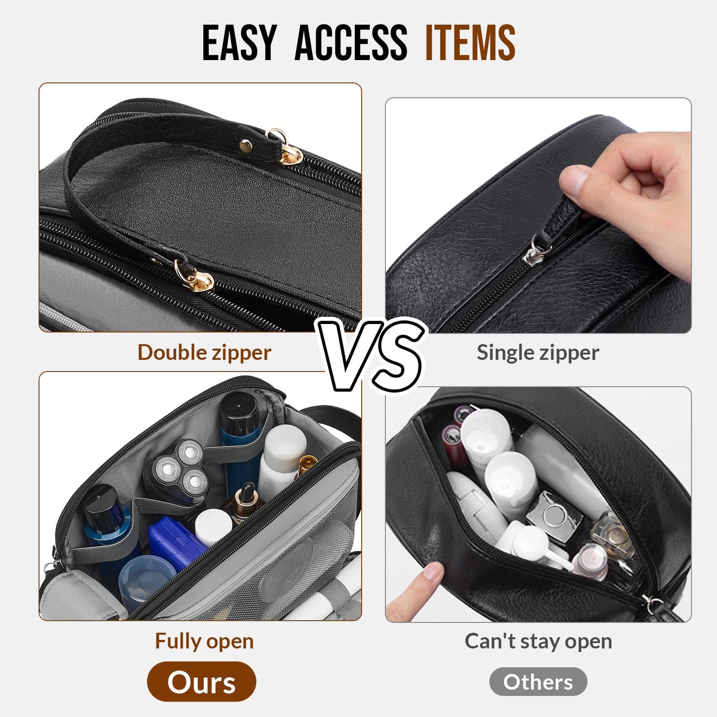 Celvetch PU Leather Toiletry Bag for Men, Water Resistant Travel Toiletry Organizer for grooming, Shaving Bag for Toiletries Accessories, Bathroom Essentials - Black