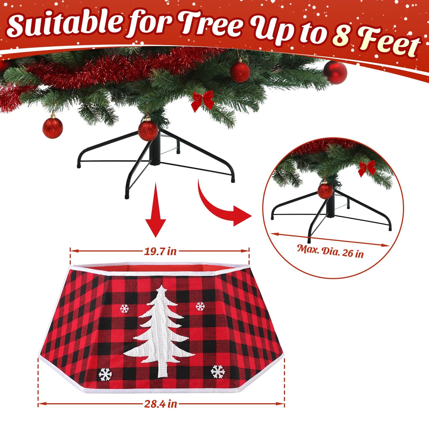 EverMerry Christmas Tree Collar, 26’’ Christmas Tree Skirt Decorations Stand, Foldable Willow Skirt Ring for Artificial Trees Decor Base Cover & Holiday Decor & Party (Red & Black Plaid)