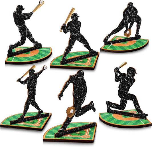 Baseball Table Centerpiece Decorations - 6 Pcs Wooden Player Silhouettes | Sports Game Sign for Birthday Parties