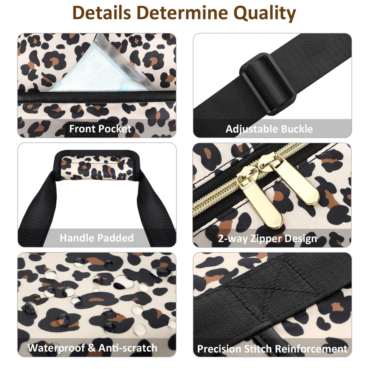Expandable Travel Duffle Bag, Waterproof Weekender Overnight Bags for Women Men Hospital Bag for Women Labor Delivery Carry on Bag with Toiletry Bag for Travel Gym Airplanes(Leopard, Large)
