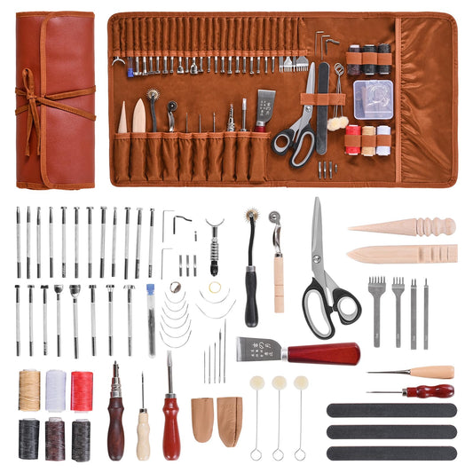 VEVOR Leather Working Tools Kit, 72 PCS with Portable Leather Storage Bag, Engraving Punching Sewing Stamping Sanding Tools, Ideal for Beginners DIY Enthusiasts and Professionals