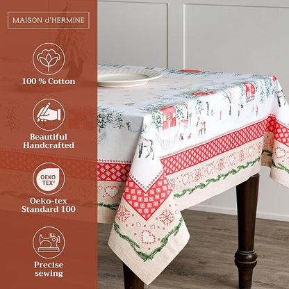 Maison d' Hermine Table Cloth Square Table 100% Cotton 60 x 60 Inches Fall Tablecloth Reusable Everyday Use for Thanksgiving Christmas Decorations Dining Farmhouse Party (Rural Christmas)