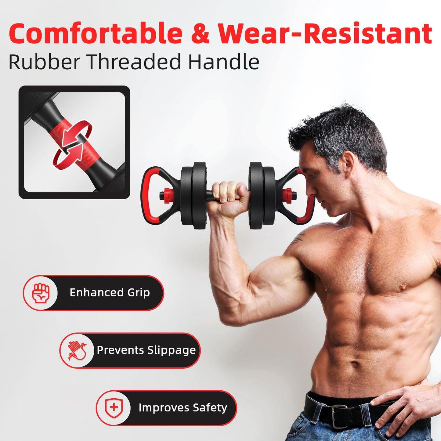 Fitvids Multi-Functional Portable Changeable Dumbbell and Barbell Kettlebell Set with Adjustable Weights, 40LBS or 60LBS Sets, 2-in-1 or 4-in1, Multiple Sizes