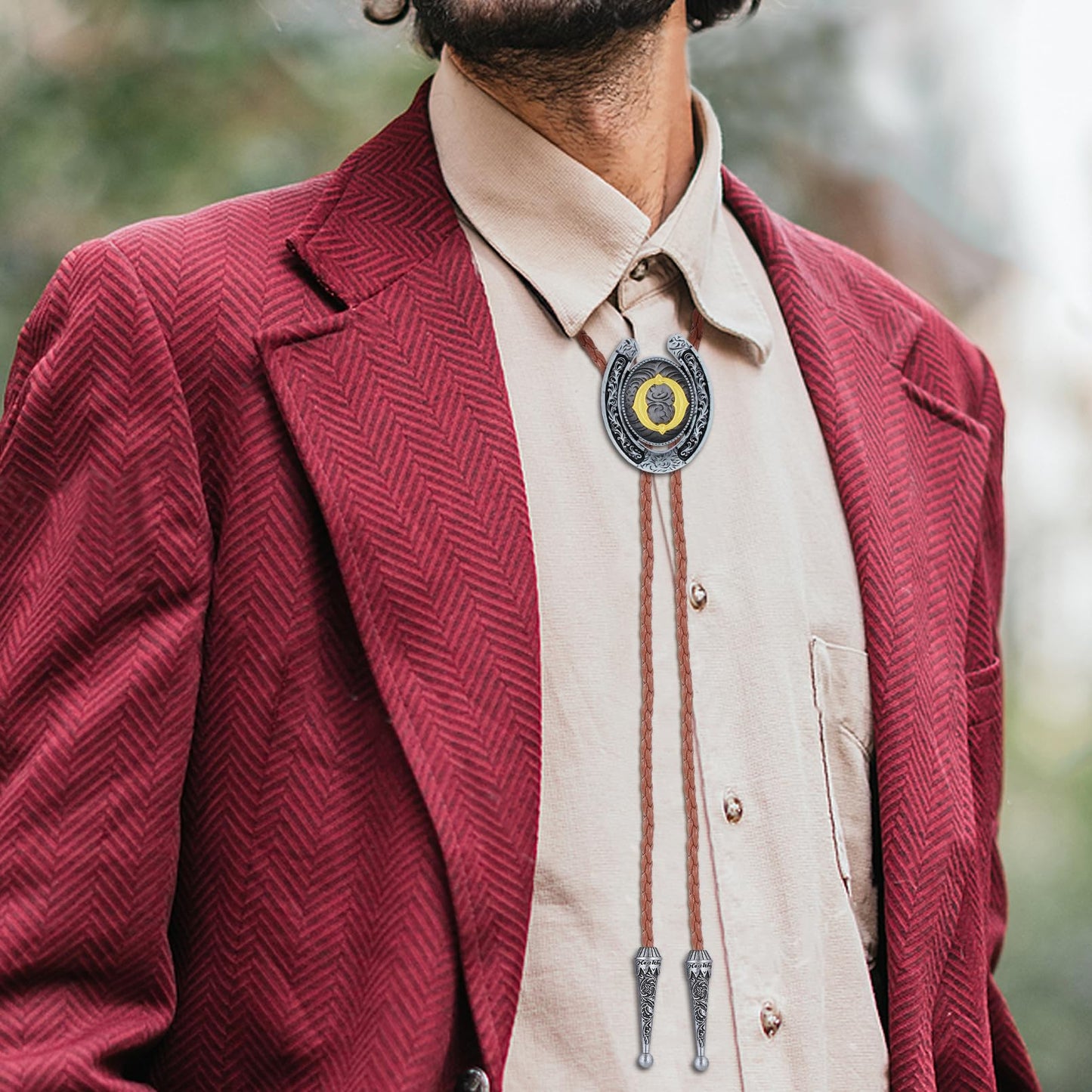 HUABOLA CALYN Brown Bolo Tie for Men Black Initial Letter ABCDMJR to Z Native American Western Cowboy Bolo Tie for Women (O)