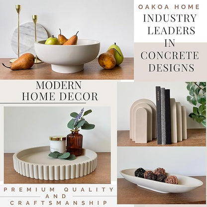 OAKOA Concrete Large Decorative Bowl for Home Decor - Long Decorative Centerpiece Bowl for Table - Coffee Table Bowl for Entryway Table - Large Dough Bowl Decor