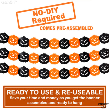 KatchOn, Long Pumpkin Halloween Garland - 10 Feet, 3 Strings, No DIY | Black and Orange Pumpkin Garland for Halloween Party Decorations