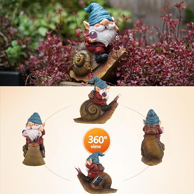 Crystal Ball Gnome Garden Decor Statue Solar Gnomes Decorationsfor Yard with Lantern Light Outdoor Decorations forBirthday Patio Mom Gift