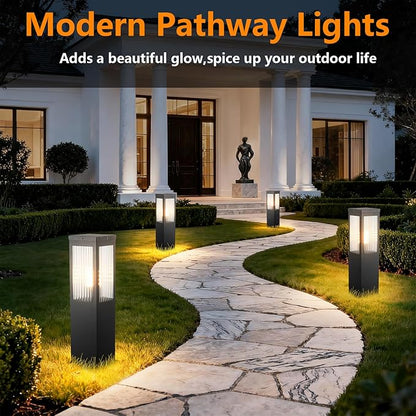 Outdoor Landscape Path Light Stainless Steel Waterproof Bollard Lighting Hardwired E26 Glass Post Pillar Lights Black Modern Lawn Lighting Outside House Pathway Lamp For Garden Patio Yard Street Light