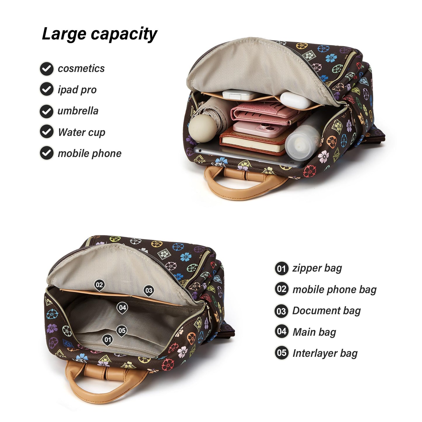 Makes Mini Backpack for Women, Stylish Daypack Purse Handbag Small Casual Daily Travel Bag, Lady Girls Gifts for Work School, 2pcs Sets