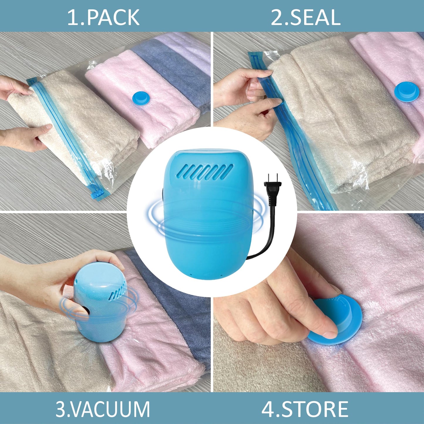 Vacuum Storage Bags with Electric Pump, 12 Combo (2Jumbo/2Large/4Medium/4Small) Space Saver Bags Vacuum Seal Bags with Pump, Space Bags, Vacuum Sealer Bags for Clothes, Comforters, Blankets, Bedding
