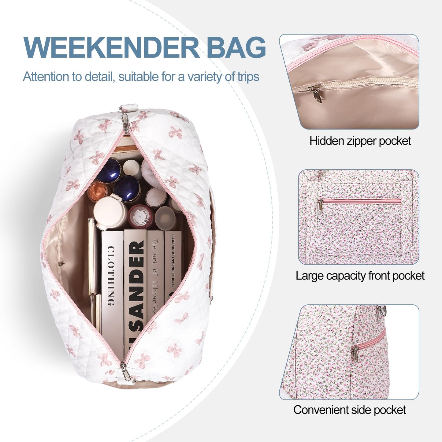Gym Bag for Women, Cute Duffle Bag, Quilted Duffle Bag for Travel, Floral Duffle Bags, Weekend Bag with Zipper Pocket Dance Bag Organizer