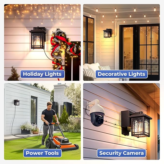 Front Porch Lights with GFCI Outlet, Oil Rubbed Bronze Dusk to Dawn Outdoor Wall Lantern, Anti-Rust Outdoor Garage Lights Wall Mount, Exterior Sconce Lighting Fixtures with Water Ripple Glass