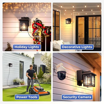 2-Pack Front Porch Lights with GFCI Outlet, Oil Rubbed Bronze Dusk to Dawn Outdoor Wall Lantern, Anti-Rust Outdoor Garage Lights Wall Mount, Waterproof Modern Exterior Coach Light Fixtures