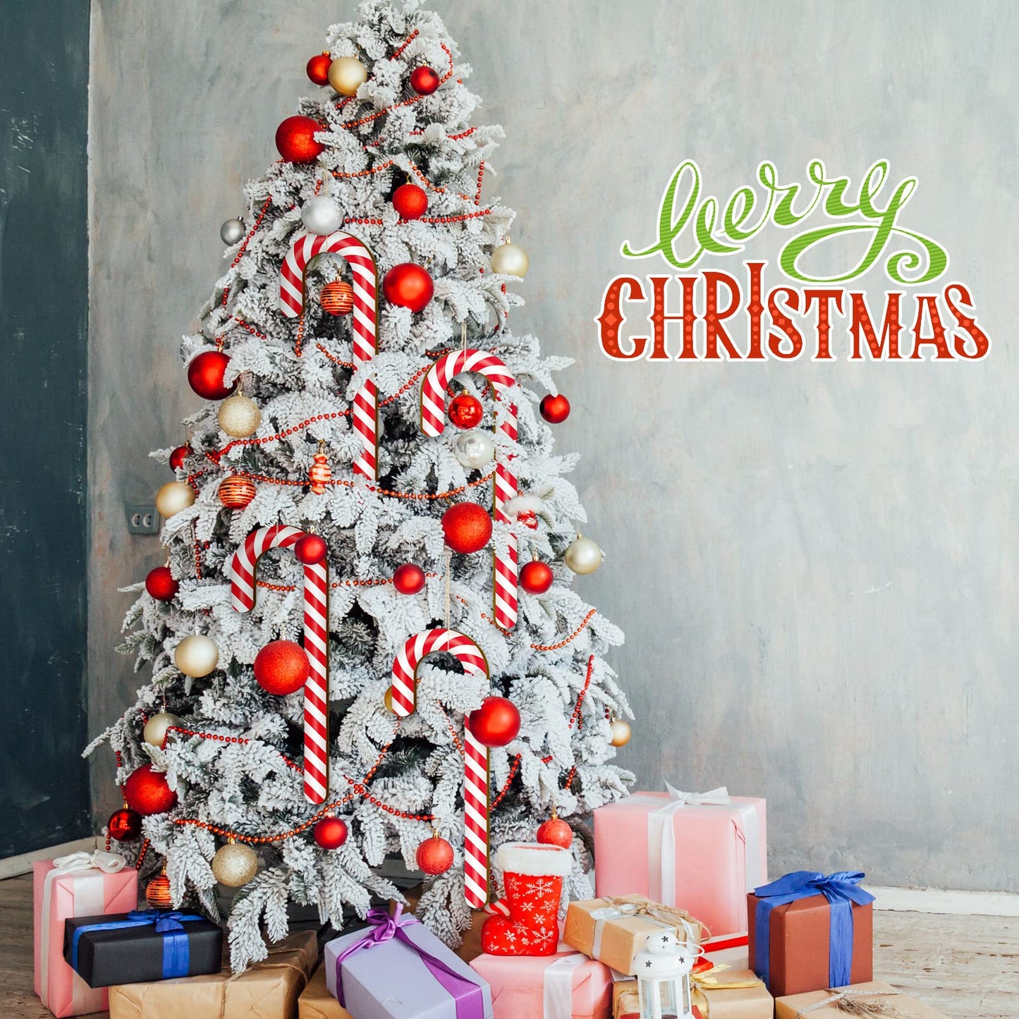Large Size 4 Pcs 11.8 Inch Christmas Large Candy Canes for Tree Decorations Red and White Giant Candy Cane Props Bulk Xmas Hanging Ornaments Rustic Wood Flat for Party Supplies DIY Crafts Photoshoot
