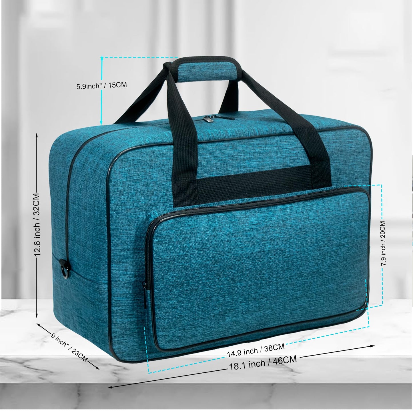 Haroranax Sewing Machine Carrying Case with Padded Handles, Suitable for Most Standard Household Sewing Machines Compatible with Singer, Brother, Janome - Peacock blue