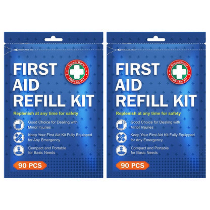 SuccorWare 90 Pieces First Aid Refill Kit - Wound Care Kit Includes Bandages for Home, Travel, Hiking - Portable Replacement Kit for First Aid Medical Supplies（2 Set）