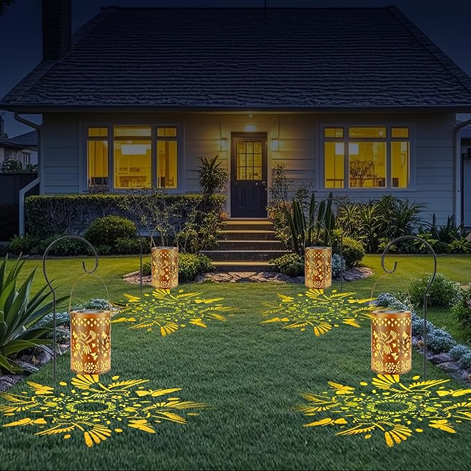 Solar Lanterns Outdoor Decor Hummingbird Garden Waterproof Birthday Gifts Light for Women Mom Grandma, Hanging Solar Lights Metal Decoration for Yard, Patio, Backyard, Porch, Garden, 2 Pack