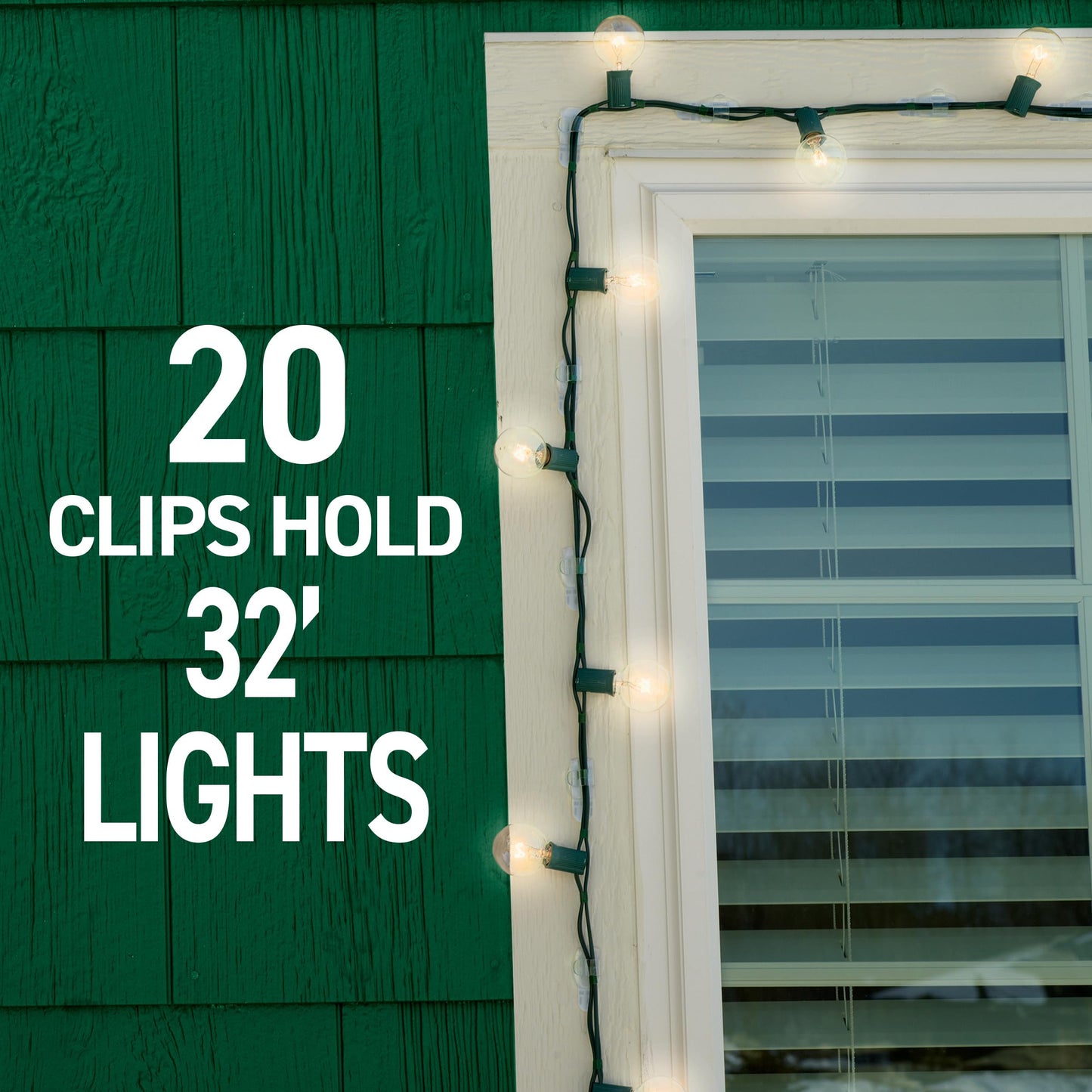 Command Outdoor Light Clips, 20 Clear Clips and 24 Command Strips, Damage Free Hanging Outdoor Light Clips with Weather Resistant Strips, Wall Clips for Hanging Outdoor Lights and Cable Management