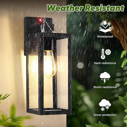 Upgraded Motion Sensor Outdoor Wall Light, Large Size Dusk to Dawn Porch Light Outdoor Wall Sconce Lantern, 3 Lighting Modes Exterior Lighting Fixture Wall Mount, Outside Light for House Garage, Black