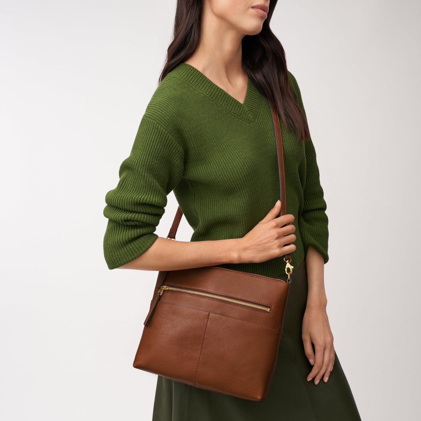 Fossil Women's Fiona Leather Small Crossbody Purse Handbag, Brown (Model: ZB7668200)
