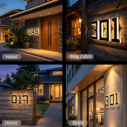 DIBMS 6.7 Inch Solar Lighted House Numbers for Outside Lighting, Waterproof LED Illuminated Address Sign, Personalized Backlit Number for Home Exterior Apartments Hotels Factories(Black-6, 6.7 INCH)