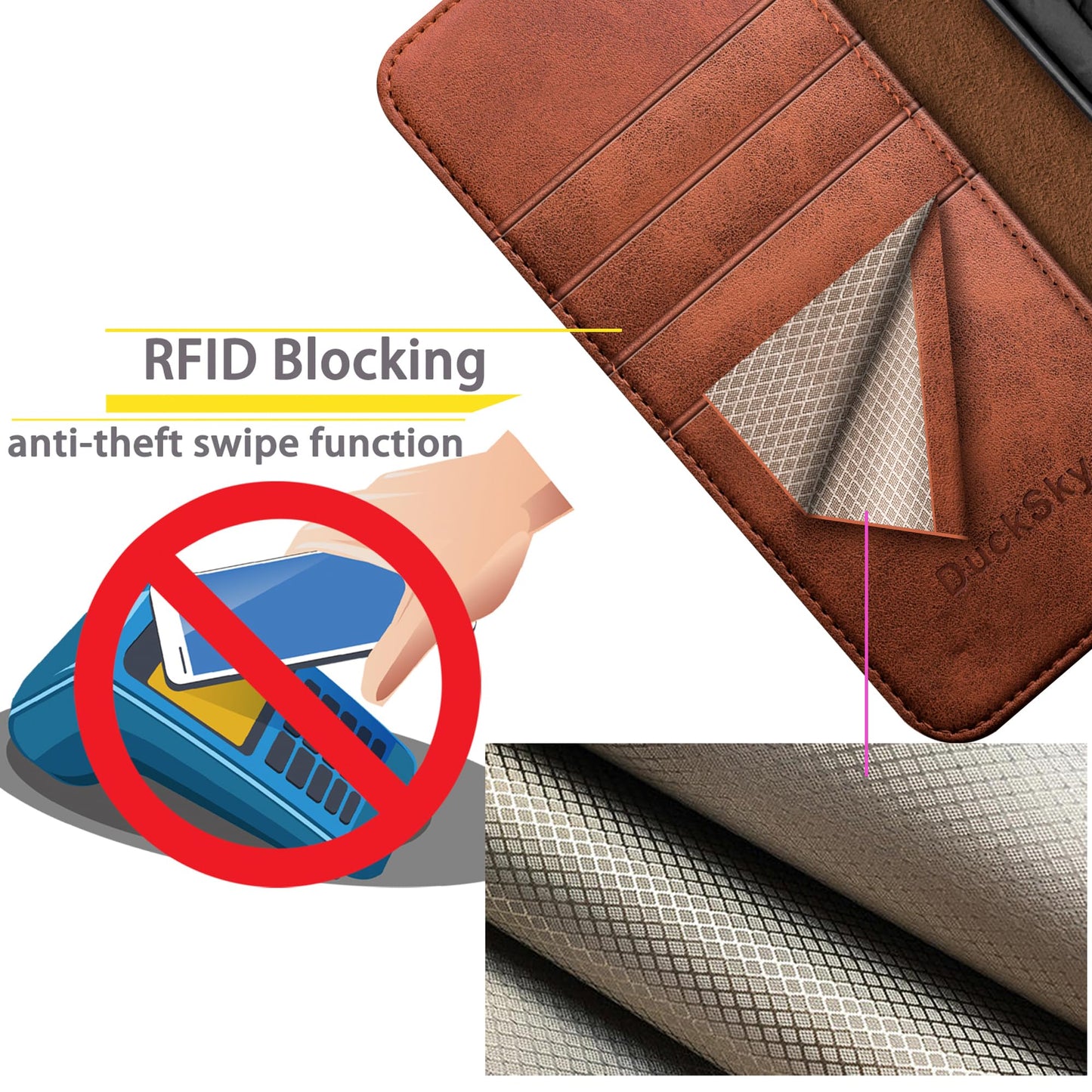 DuckSky Compatible with iPhone 17 Pro Max 6.9" Genuine Leather Wallet case【RFID Blocking】【4 Credit Card Holder】【Real Leather】 Flip Phone case Cover Women Men for Apple 17 Pro Max case Light Brown